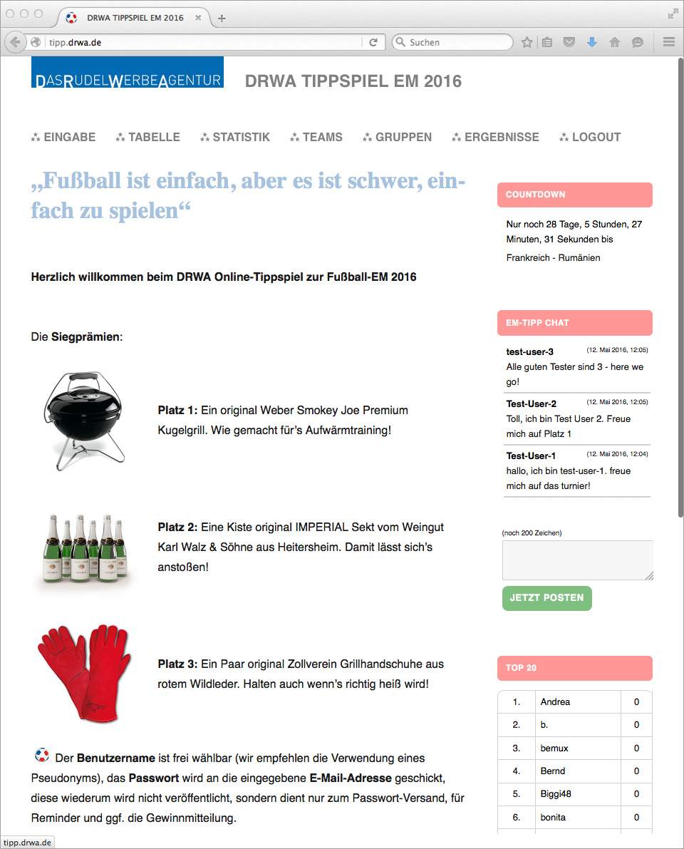 DRWA Das Rudel Werbeagentur Freiburg > Agentur für mediale Kommunikation > Insights > Onnline-Tippspiel EM 2016
